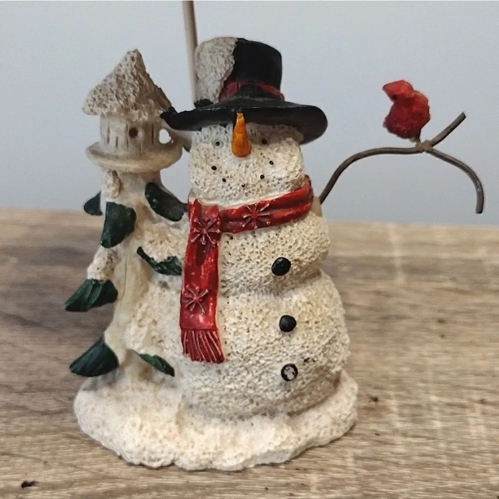 VTG Set of 2 Christmas Ceramic Snowman‎ Metal Shade Tealight Holders